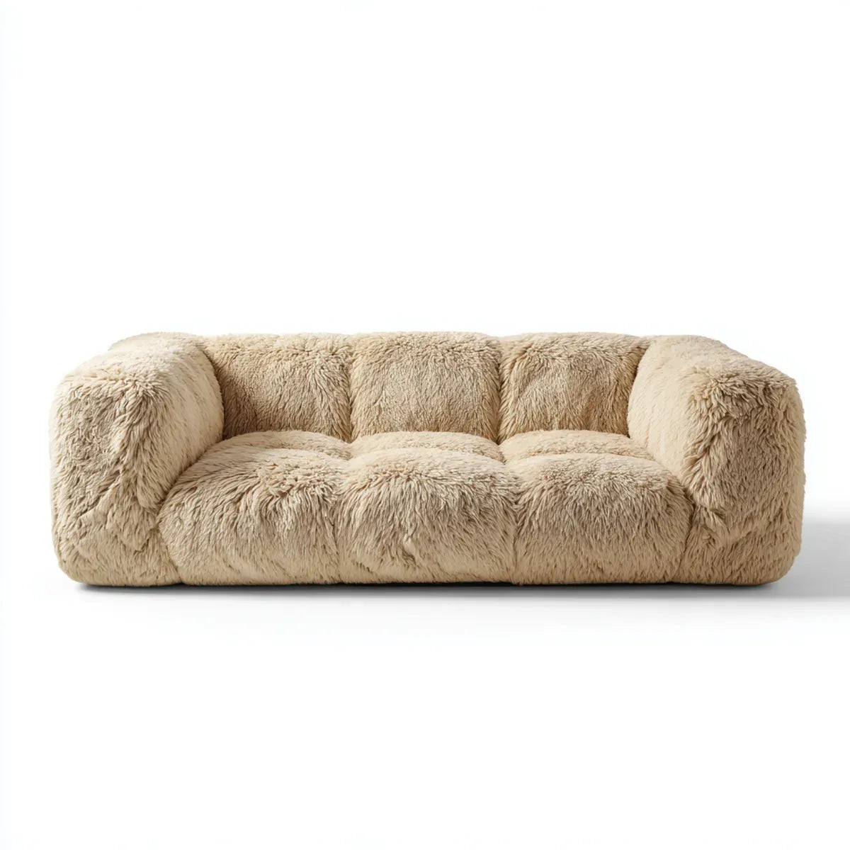 Divano 3 posti beige in poliestere effetto pelliccia sintetica dalla forma arrotondata 220 x 100 x 75 cm