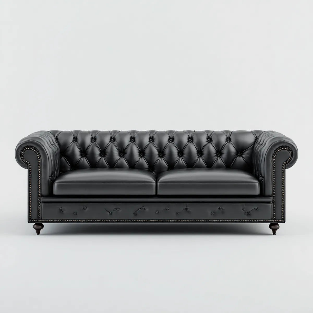 Divano Chesterfield 3 posti nero 200 x 90 x 78 cm in pelle sintetica PU rettangolare