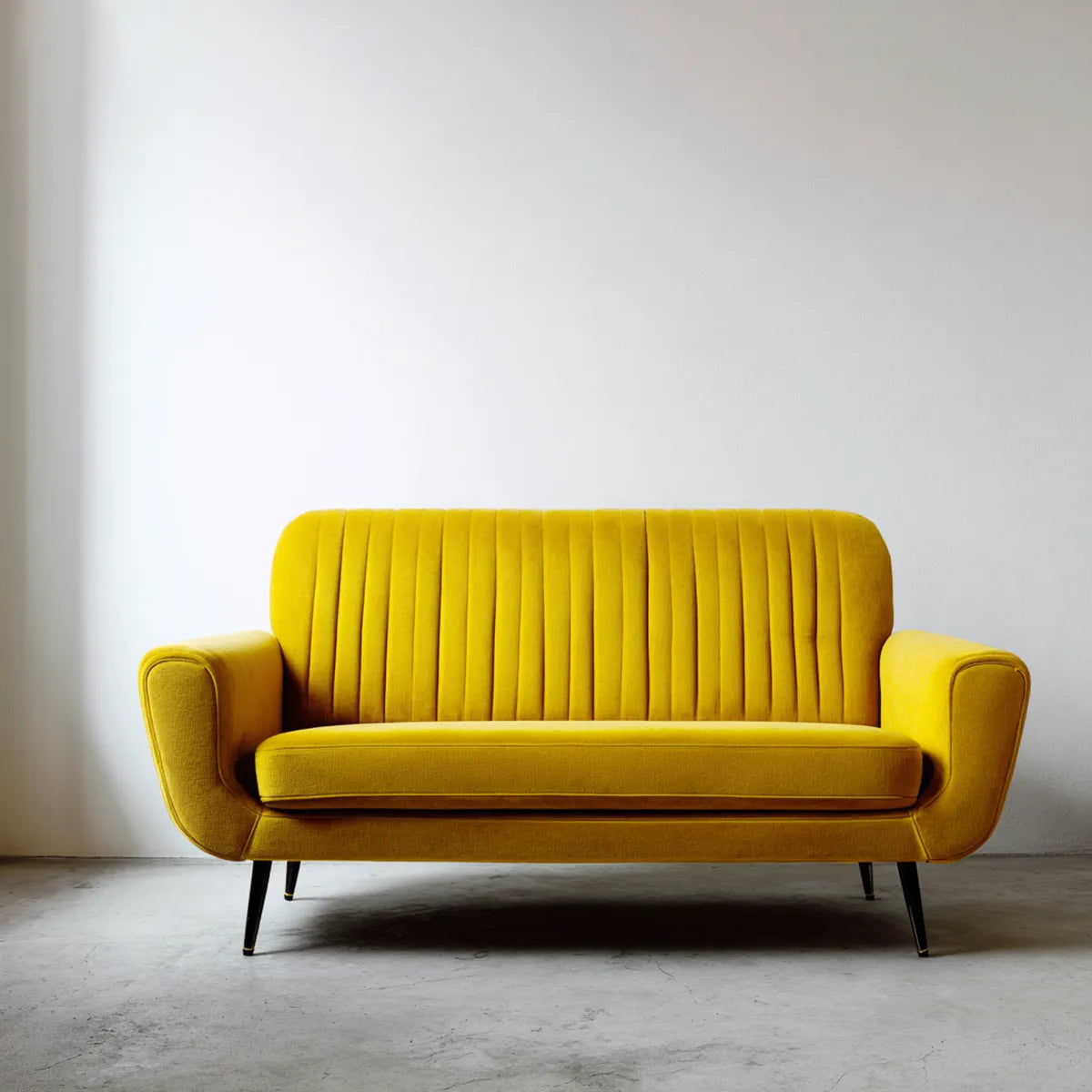 Divano 2 posti giallo 145 x 78 x 82 cm in velluto di poliestere con gambe in acciaio forma rettangolare