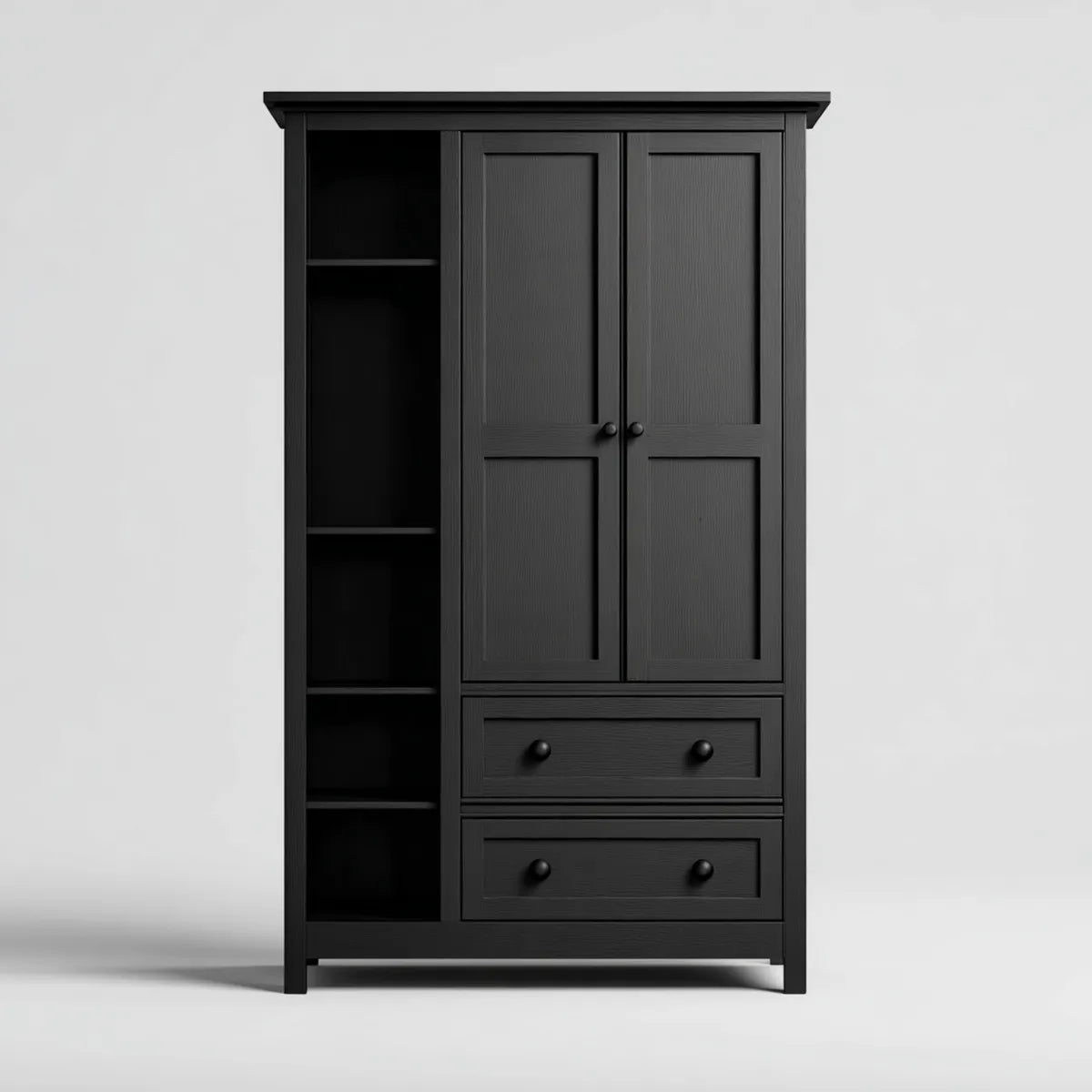 Armadio guardaroba nero 100 x 50 x 200 cm in MDF melaminico rettangolare con 2 ante 2 cassetti e ripiani aperti