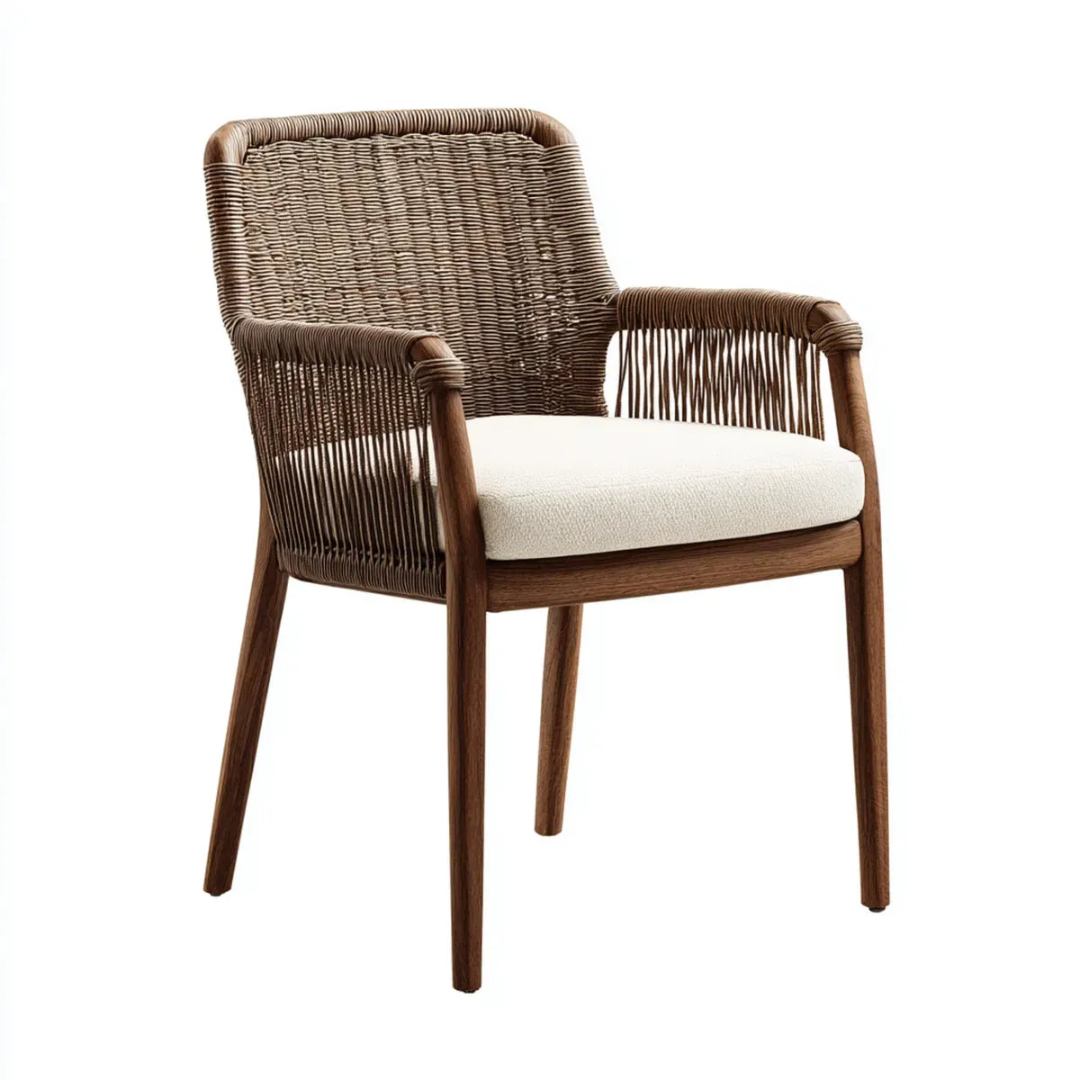 Poltrona da soggiorno marrone e avorio 66 x 62 x 80 cm in legno massello di acacia e corda in polipropilene con schienale rettangolare