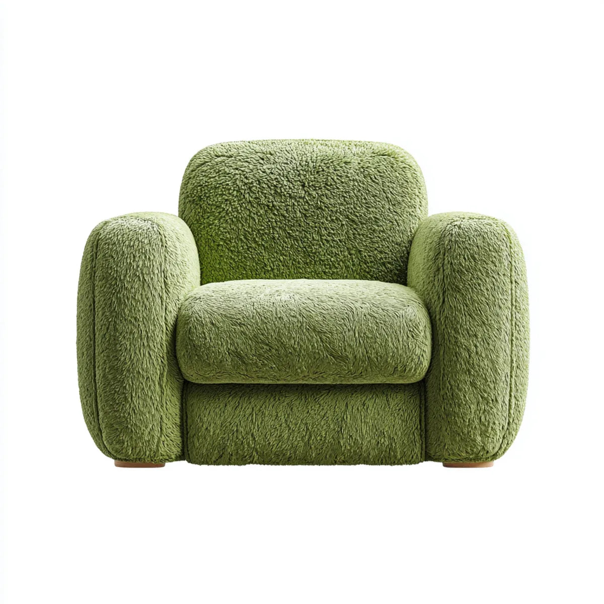 Poltrona da soggiorno verde in poliestere a pelo riccio con braccioli arrotondati 88 x 82 x 78 cm