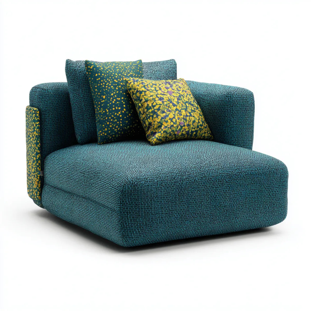 Poltrona lounge imbottita turchese con 2 cuscini 140 x 125 x 85 cm rivestimento in poliestere forma arrotondata