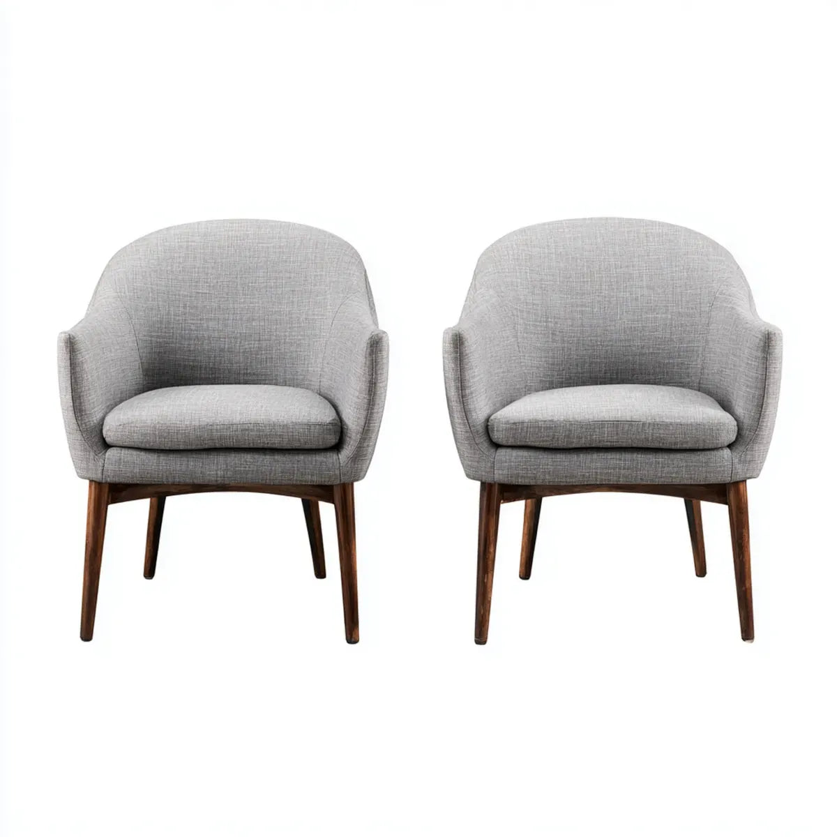 Set di 2 poltrone da soggiorno grigio chiaro con schienale curvo 70 x 72 x 80 cm in poliestere e legno massello