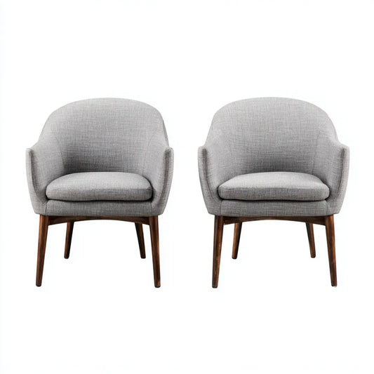 Set di 2 poltrone da soggiorno grigio chiaro con schienale curvo 70 x 72 x 80 cm in poliestere e legno massello