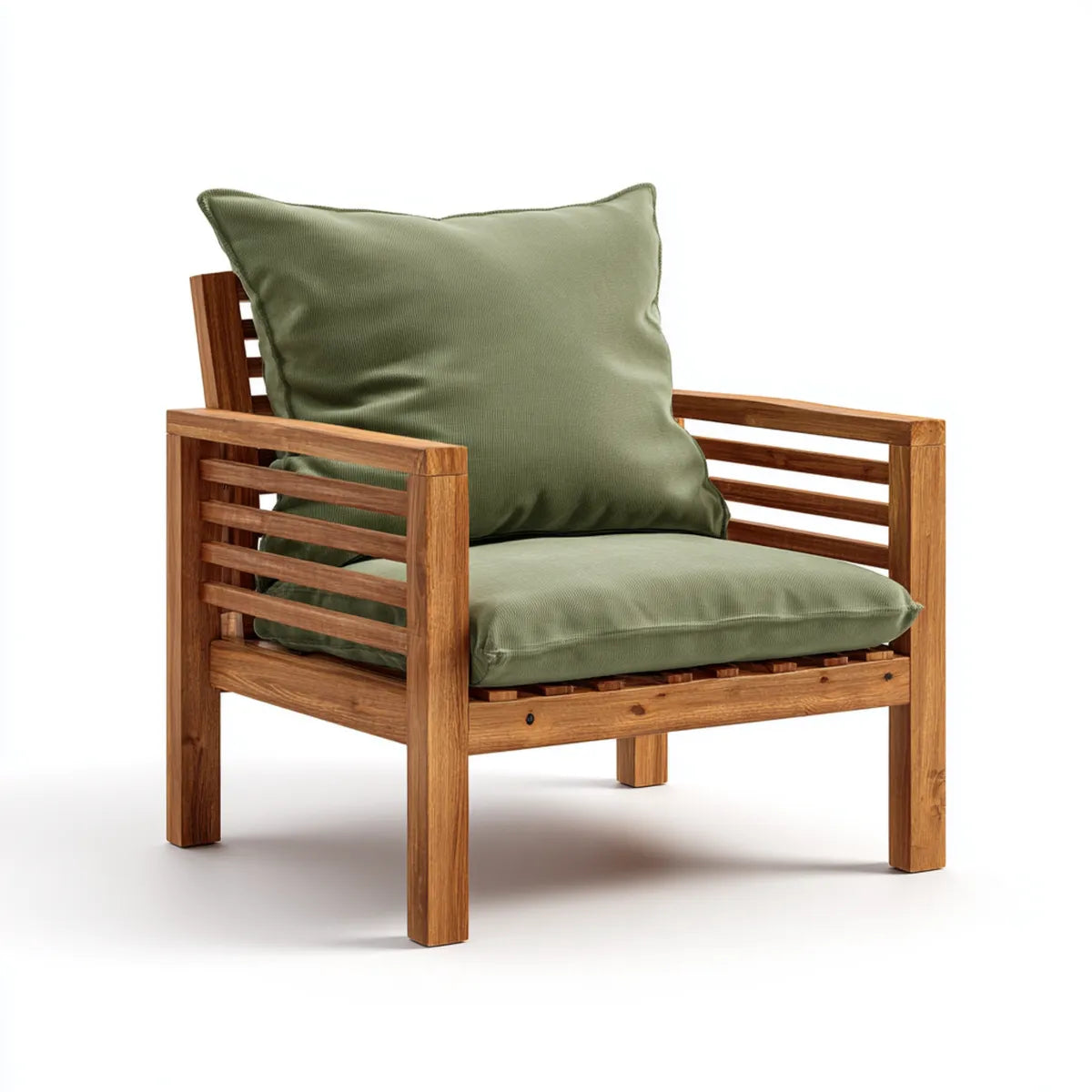 Poltrona da soggiorno verde oliva e marrone in legno massello di acacia con cuscini 72 x 78 x 82 cm