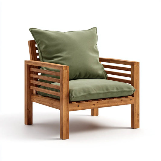 Poltrona da soggiorno verde oliva e marrone in legno massello di acacia con cuscini 72 x 78 x 82 cm