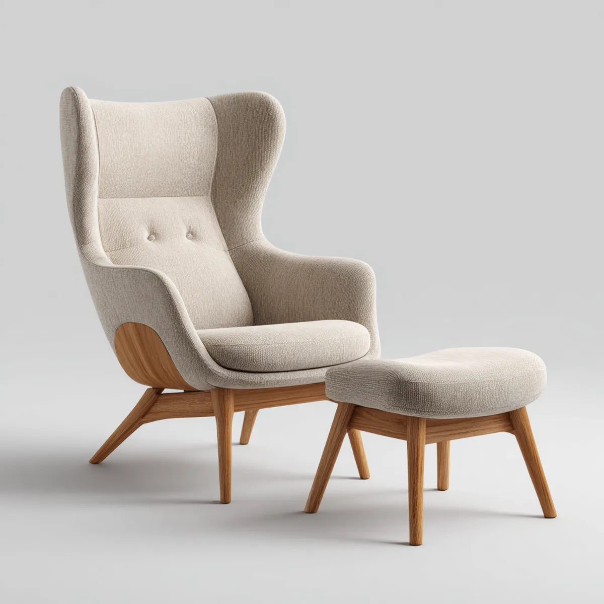 Poltrona relax con poggiapiedi beige in poliestere bouclé e legno massello schienale sagomato 78 x 85 x 110 cm