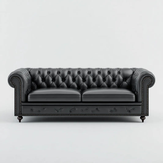 Divano Chesterfield 3 posti nero 200 x 90 x 78 cm in pelle sintetica PU rettangolare