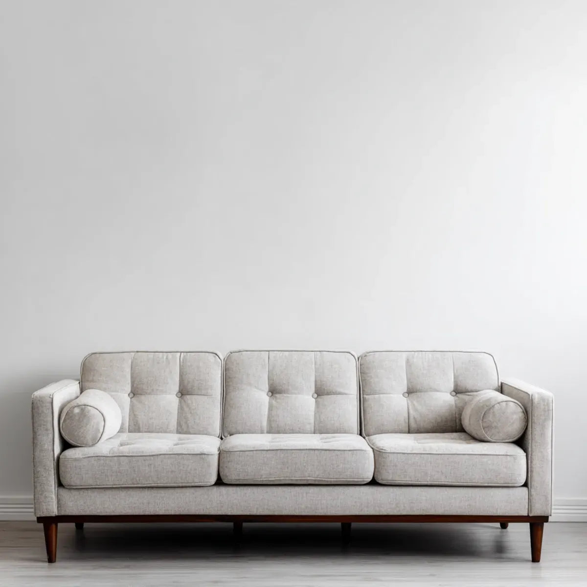 Divano 3 posti grigio chiaro in poliestere con schienale capitonné 210 x 86 x 84 cm