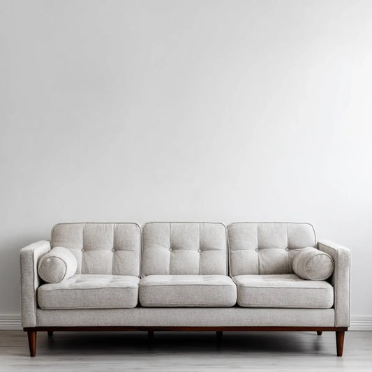 Divano 3 posti grigio chiaro in poliestere con schienale capitonné 210 x 86 x 84 cm