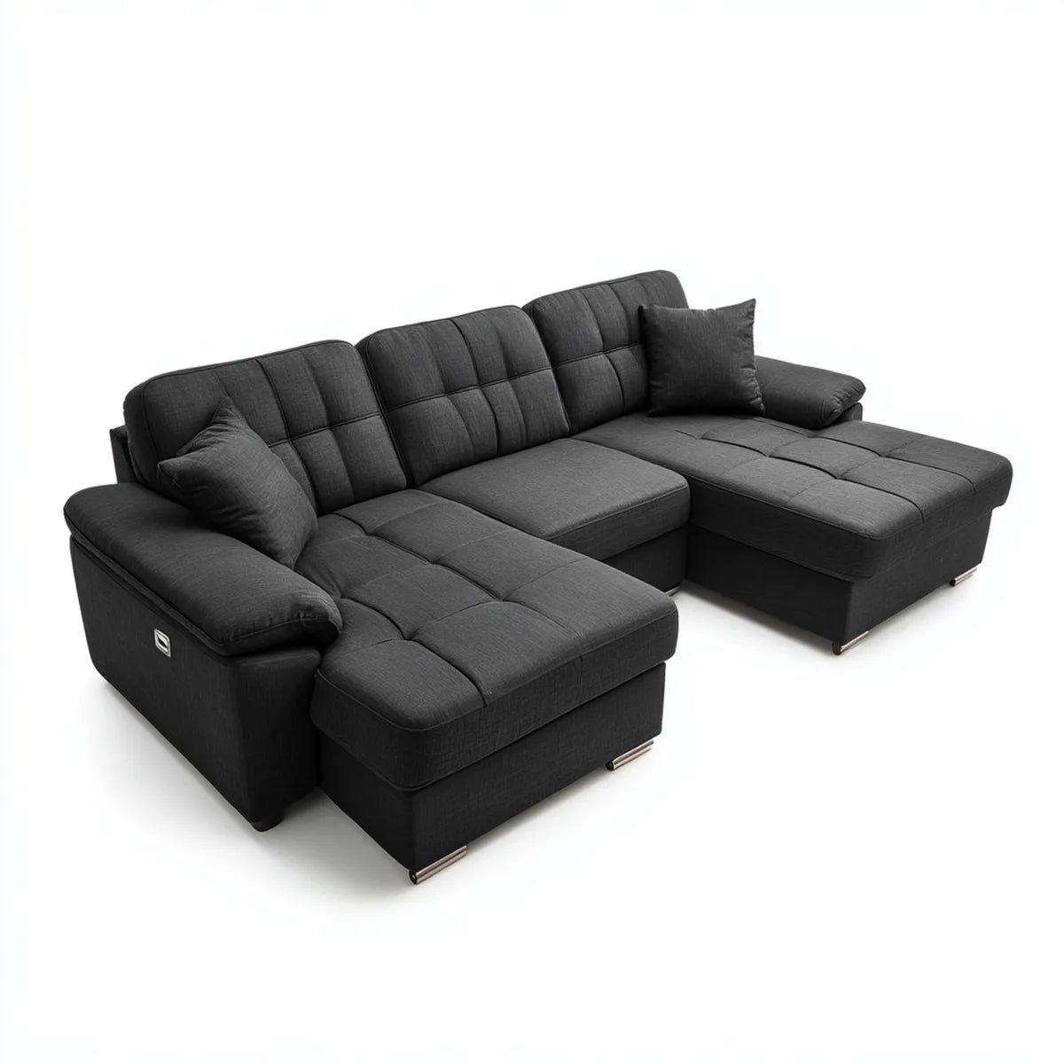 Divano angolare a U con doppia chaise longue grigio antracite 300 x 160 x 85 cm in poliestere