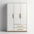 Armadio guardaroba 3 ante 2 cassetti bianco oro 150 x 55 x 220 cm in MDF rettangolare