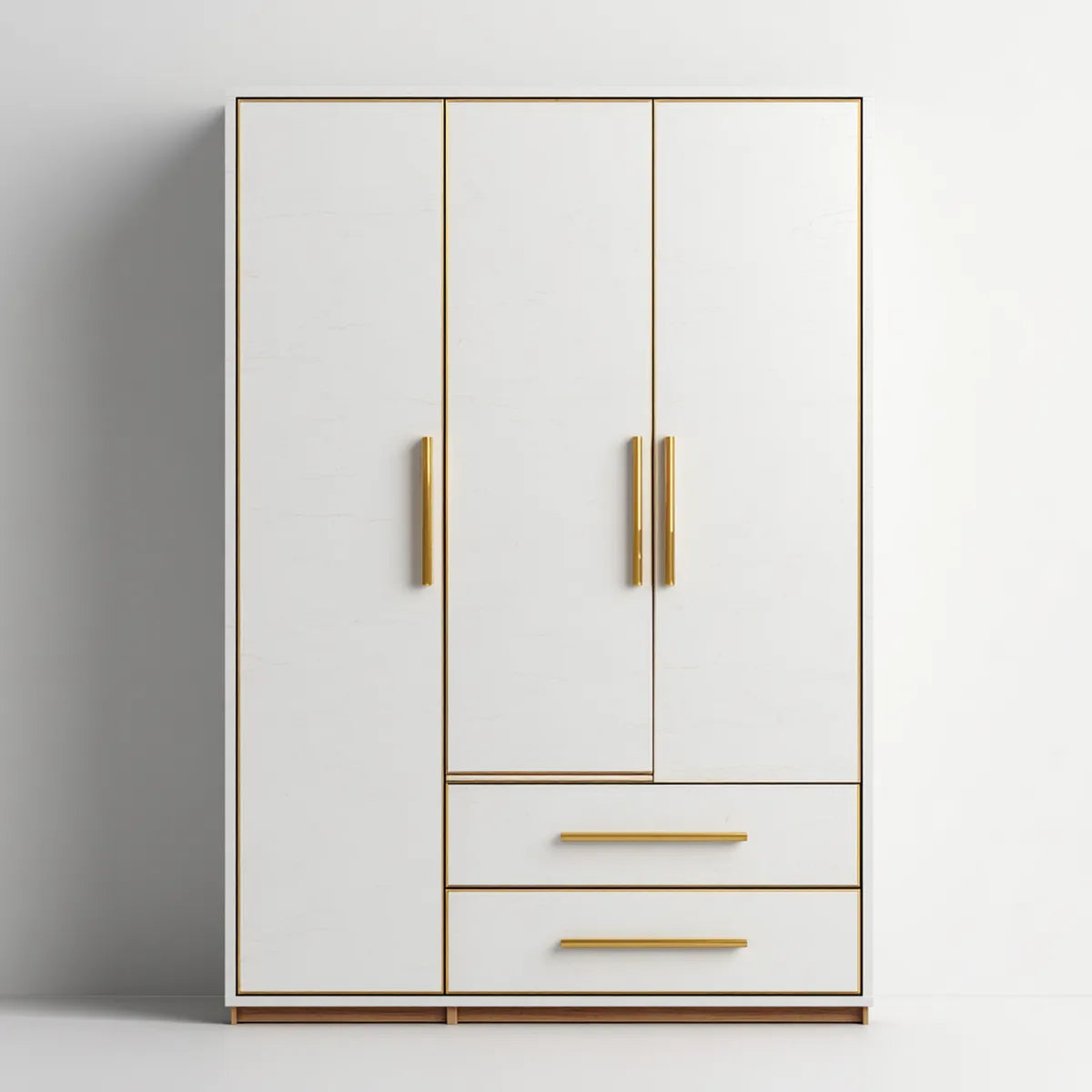 Armadio guardaroba 3 ante 2 cassetti bianco oro 150 x 55 x 220 cm in MDF rettangolare