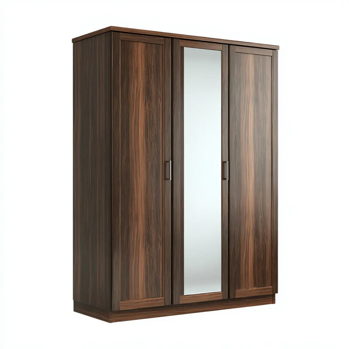 Armadio guardaroba a 3 ante con specchio noce scuro 120 x 52 x 200 cm in pannello truciolare forma rettangolare