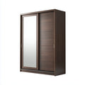 Armadio guardaroba a 2 ante scorrevoli marrone scuro 120 x 60 x 200 cm in pannello truciolare nobilitato con specchio rettangolare