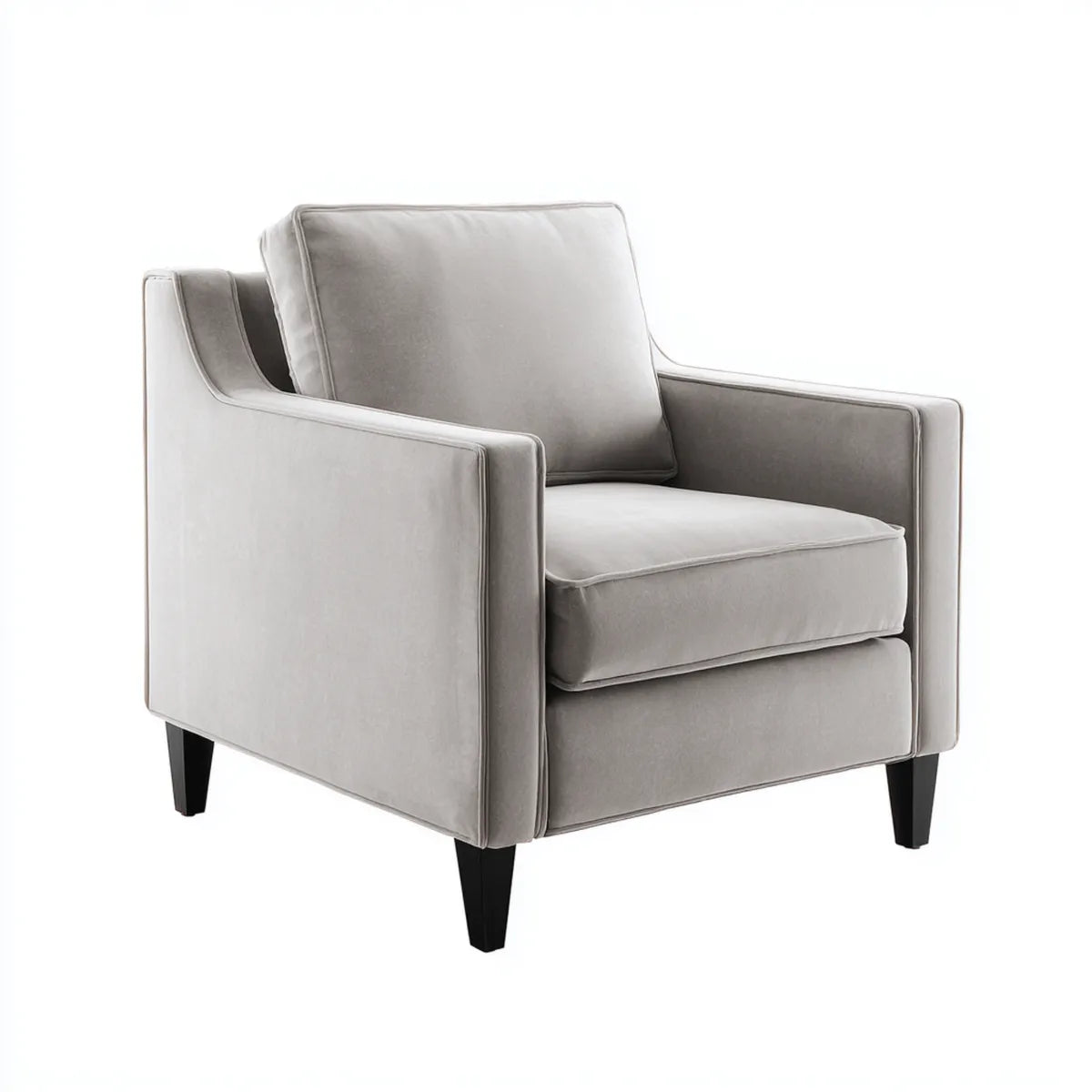 Poltrona imbottita grigio chiaro in velluto di poliestere sagoma squadrata 80 x 84 x 86 cm