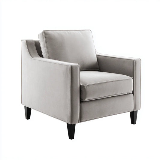 Poltrona imbottita grigio chiaro in velluto di poliestere sagoma squadrata 80 x 84 x 86 cm