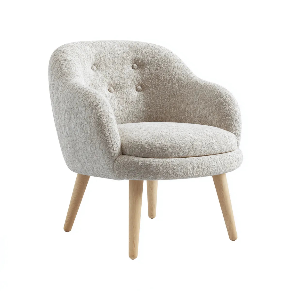 Poltrona da soggiorno beige 68 x 70 x 78 cm in poliestere bouclé con gambe in legno massello forma arrotondata