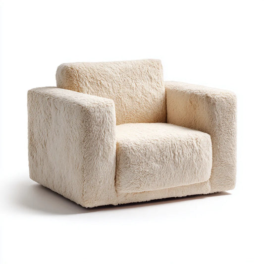 Poltrona da soggiorno crema 80 x 78 x 72 cm in poliestere a pelo lungo forma squadrata