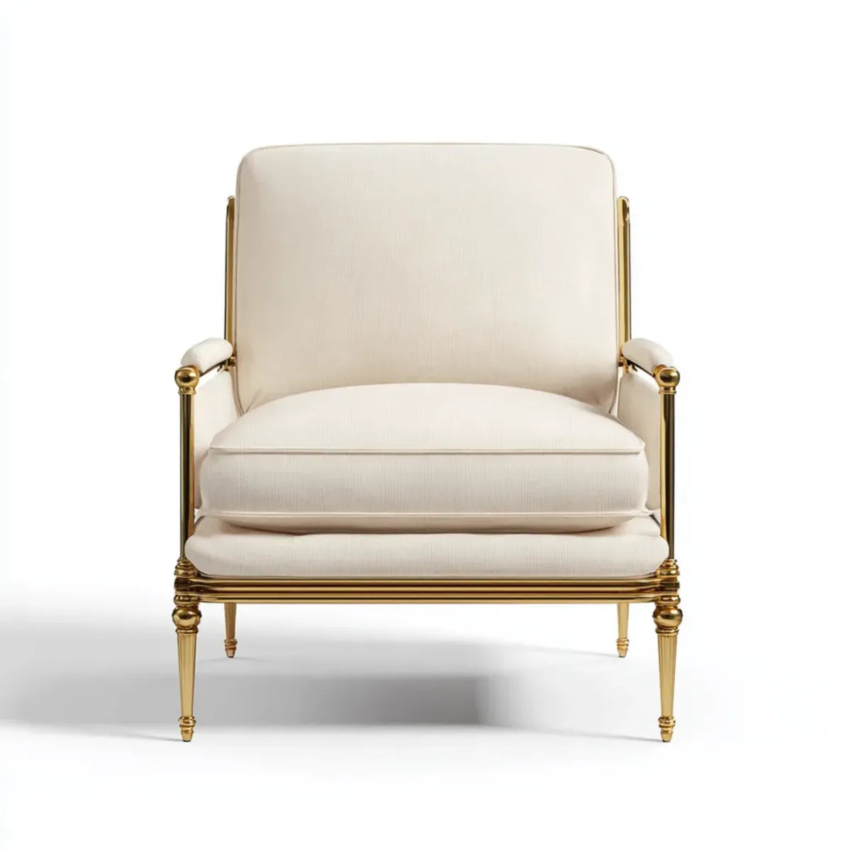 Poltrona imbottita avorio con struttura dorata in acciaio 78 x 82 x 102 cm