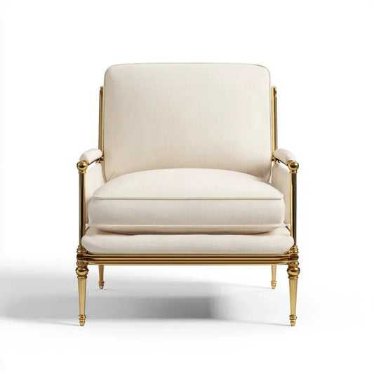 Poltrona imbottita avorio con struttura dorata in acciaio 78 x 82 x 102 cm